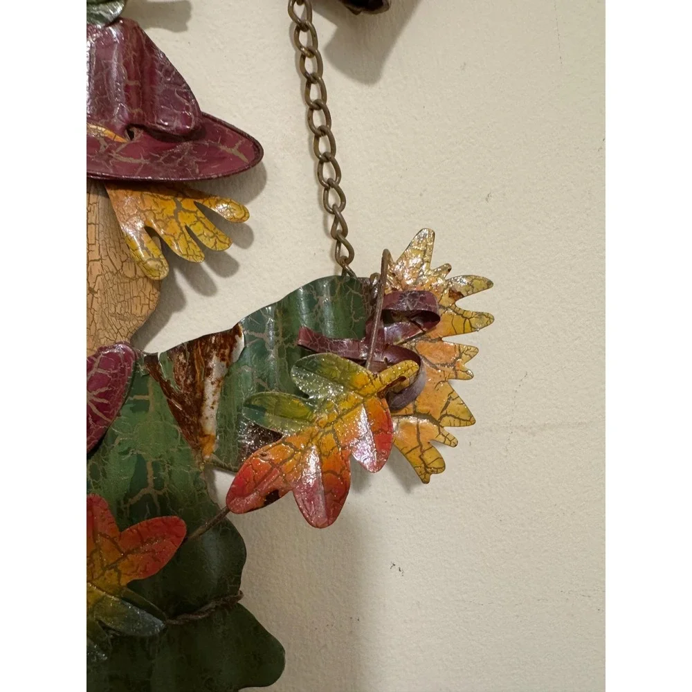 Vintage Metal Scarecrow Welcome Sign Autumn Fall Harvest Wall Hanging Decor